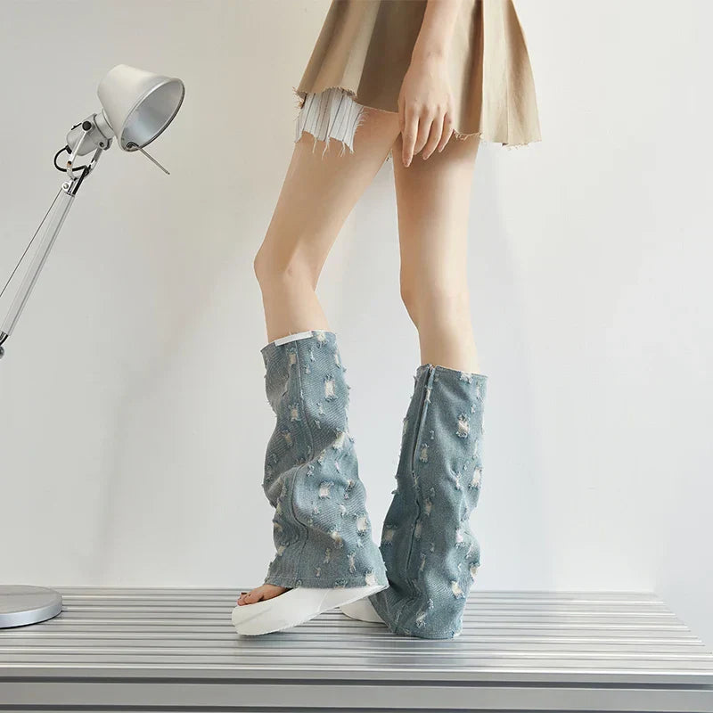 Trendy Trek Denim Platform Sandaletler