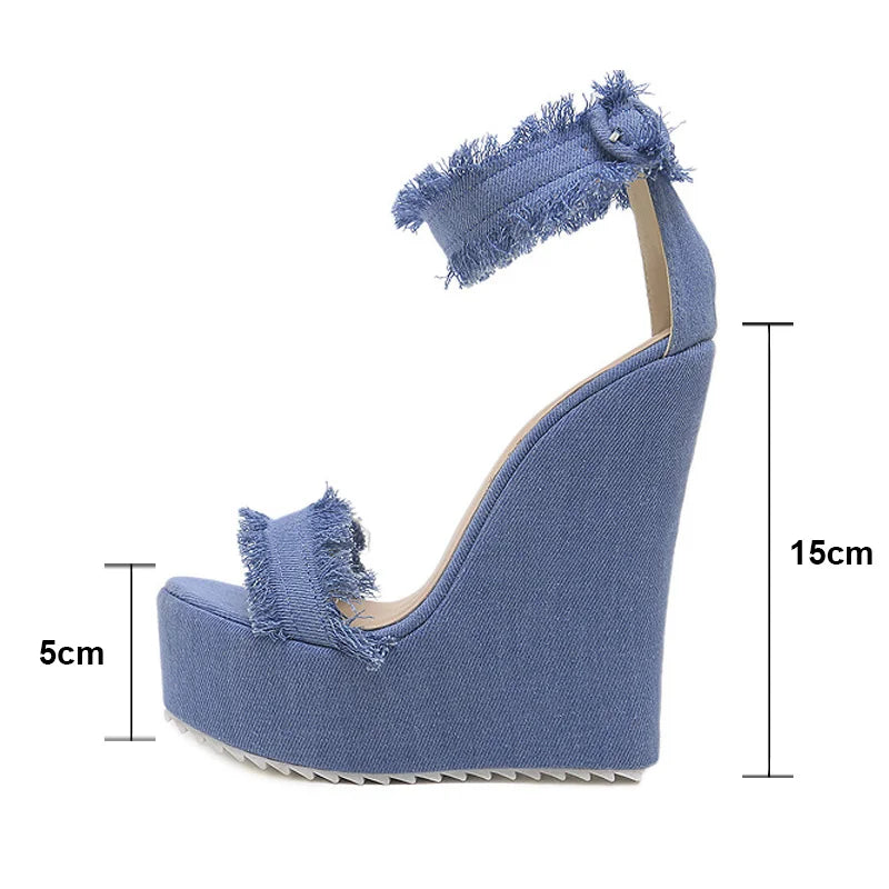 Sabrina Denim Yüksek Sandaletler