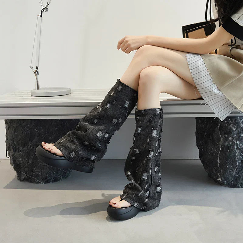 Trendy Trek Denim Platform Sandaletler