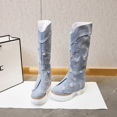 Kiara Diz Üstü Denim Botlar