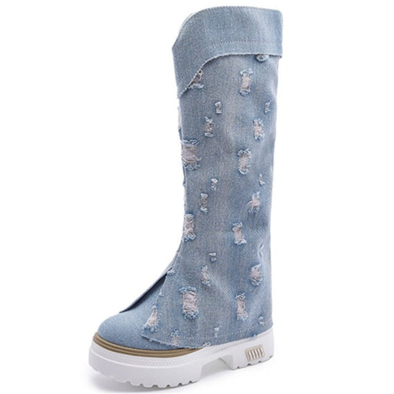 Kiara Diz Üstü Denim Botlar